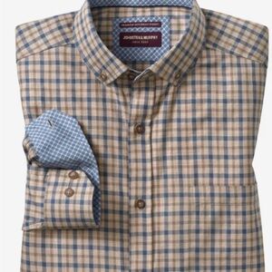NWT JOHNSTON & MURPHY
Melange Two-Tone Shirt Men's Beige and Blue Plaid Shirt L